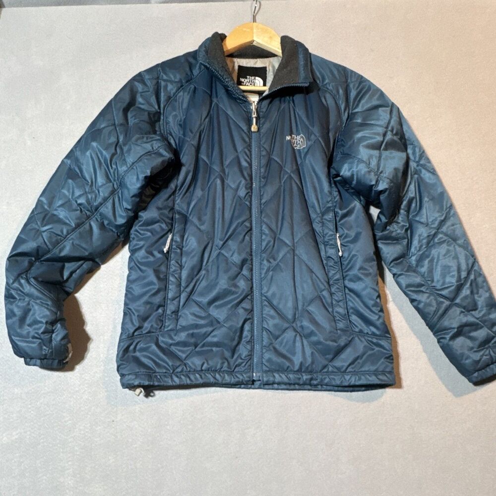 The North Face Blue Quilted Jacket Full Zip Pockets Logo Women's M